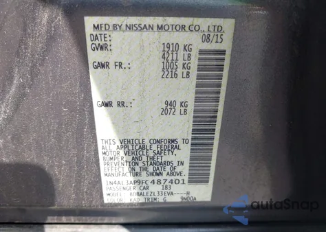 2015 Nissan Altima 2.5 S z USA, uszkodzony, nr VIN 1N4AL3AP9FC487401